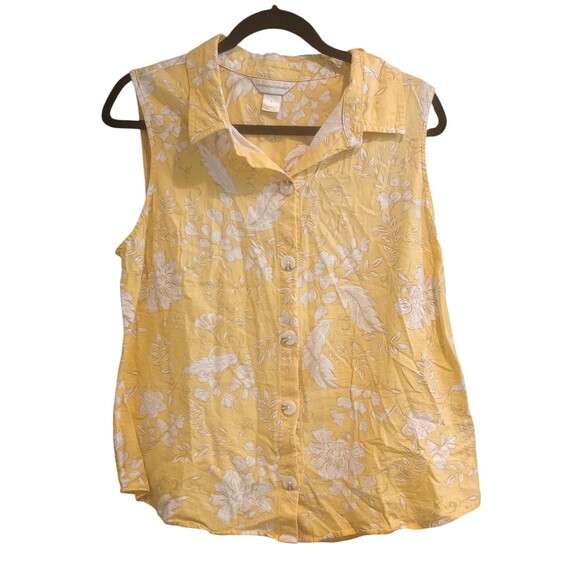 Christopher & Banks Tops - Christopher Banks Linen Blend Blouse Sleeveless Floral Yellow Size Large